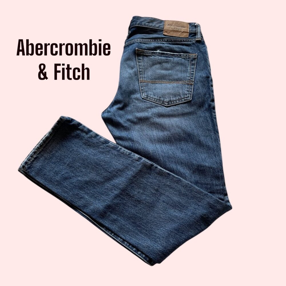 Abercrombie Fitch Straight Leg Jeans Mens 33x32 Blue Distressed Denim EUC